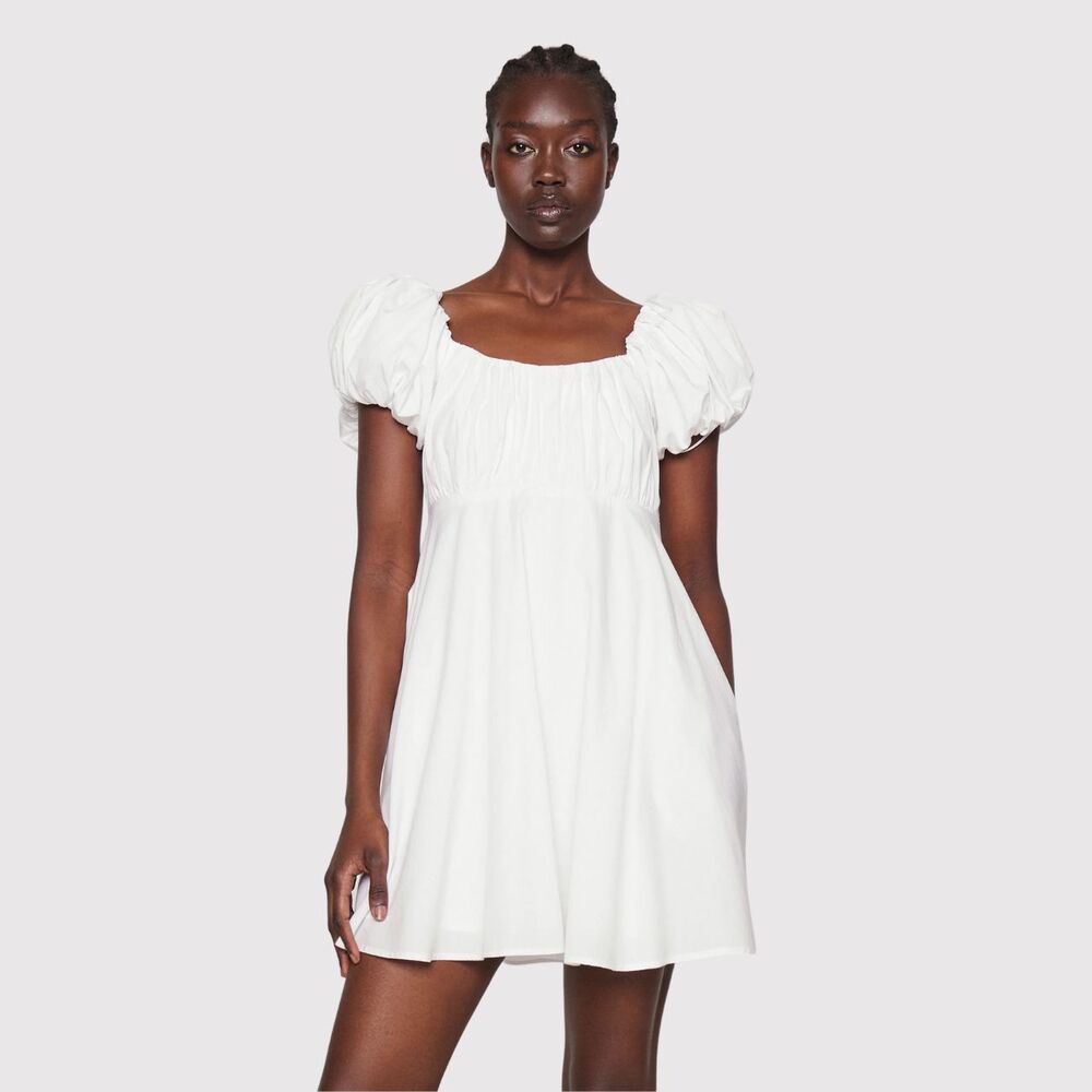 Abercrombie Fitch Women Dress White Poplin Mini Smocked Puff Sleeve A Line Small